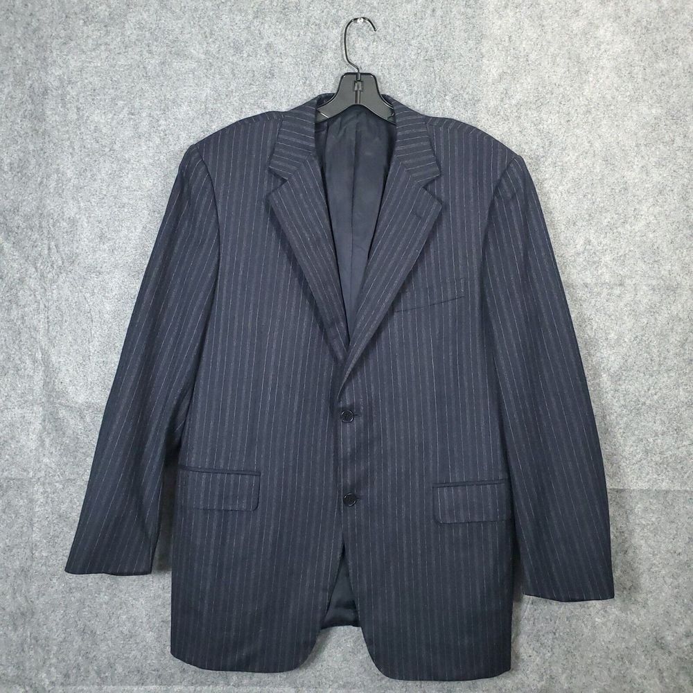 CANALI Jacket Men's 52 Navy Blue Pinstripe Classic Suit Blazer Double Vent Italy